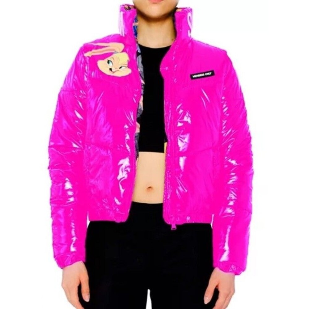 Members Only Space Jam Lola Bunny Puffer Jacket Pink Looney Tunes Sz S